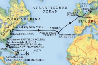 Route von MS Artania