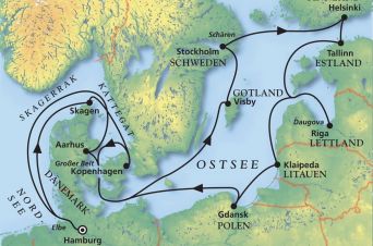 Route von MS Artania