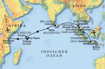Route von MS Artania