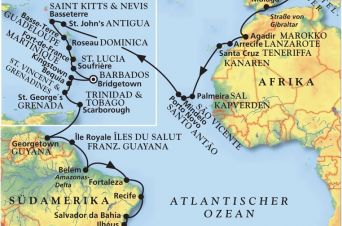 Route von MS Artania