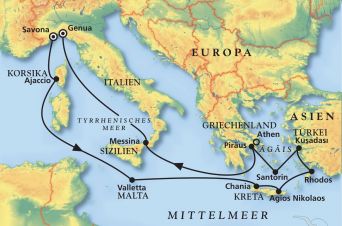 Route von MS Artania