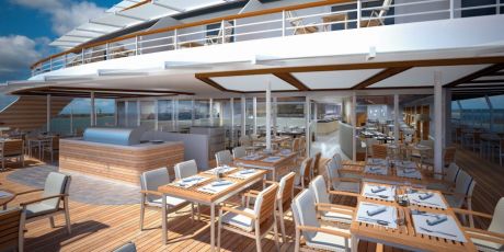 Herzlich Willkommen im Bistro Restauran der neuen HANSEATIC nature. Genießen Sie kulinarisches unter freiem Himmel.