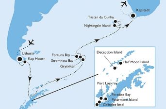 Route MS Delphin 20.01. - 10.02.2015 Ushuaia, Antarktis, Süd-Georgien, Kapstadt
